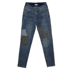 Tru Luxe Jeans Womens 4 Blue Ankle Slim Patchwork Pull‎ On Stretch Denim Pants